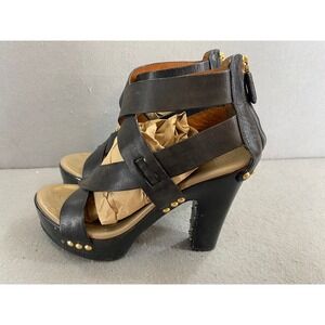 Givenchy Womens 37 Black Leather Strappy Platform Studded Block Heel Sandals